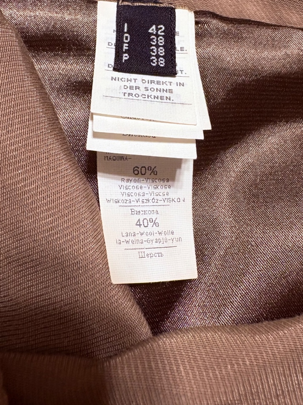 Designer Vintage 2002 Stefanel Brown Satin Trim Pleated Midi Skirt Size 6 - Picture 10 of 10